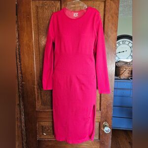 OQQ Red Ribbed Bodycon Mini Dress Womens L Seamless Compression Slit Party